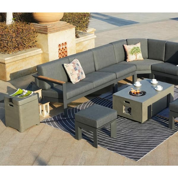 Gray Wicker Outdoor Gas Fire Pit Table with Ice Bucket Gray Wicker Outdoor Gas Fire Pit Table with Ice Bucket