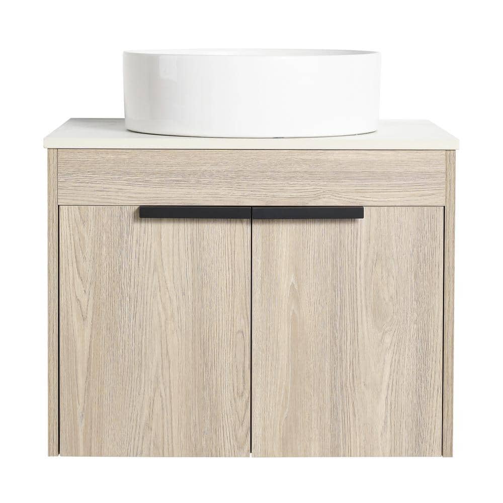 24 in. W x 19 in. D x 24 in. H Wall-Mounted Bath Vanity in White Oak with White Engineered Stone Composite Top and Sink price history on PriceWatchPro