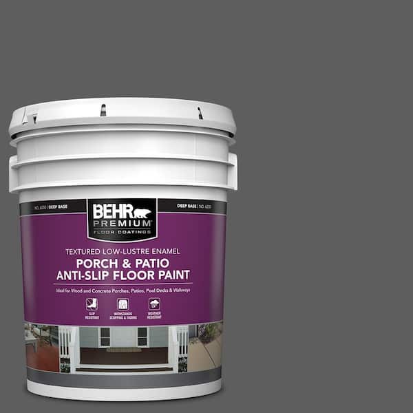 BEHR PREMIUM 5 gal. #N520-6 Asphalt Gray Textured Low-Lustre Enamel Interior/Exterior Porch and Patio Anti-Slip Floor Paint