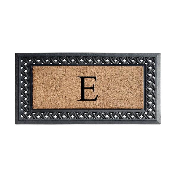 A1 Home Collections A1hc Mesh Border Black 23 in. x 38 in. Rubber and Coir Heavy-Weight Outdoor Durable Monogrammed J Door Mat