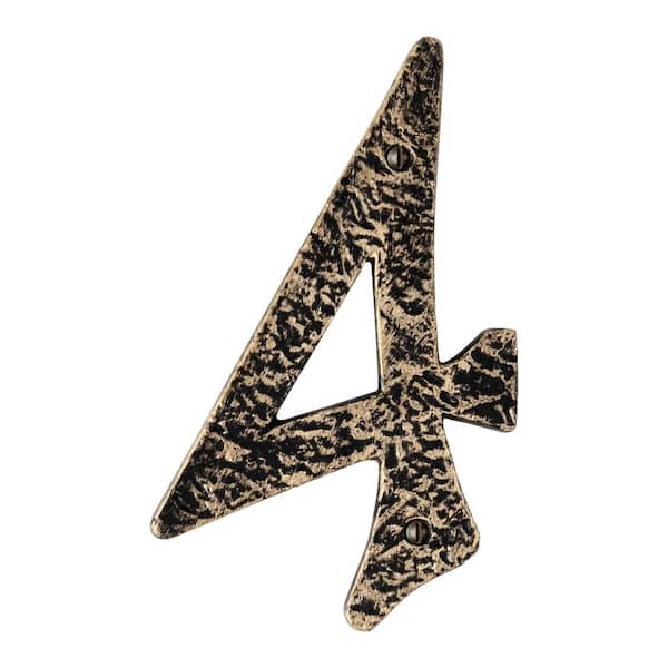 Mascot Hardware Hammered 6 in. Antique Brass House Number 4