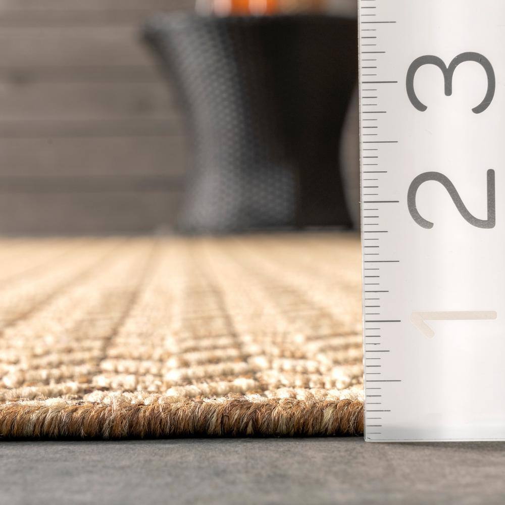 Elegant Beige Herringbone 4' x 6' Synthetic Indoor/Outdoor Rug