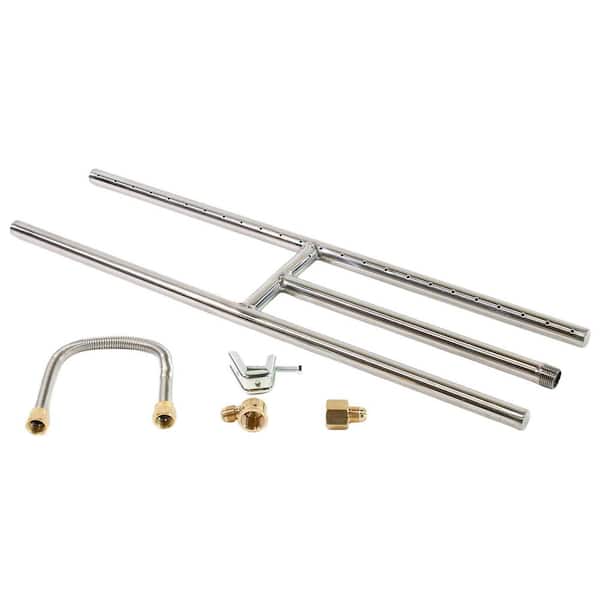24 in. x 6 in. Stainless Steel H-Burner, Natural Gas with Non-Whistle Flexible Gas Line and Brass Fittings