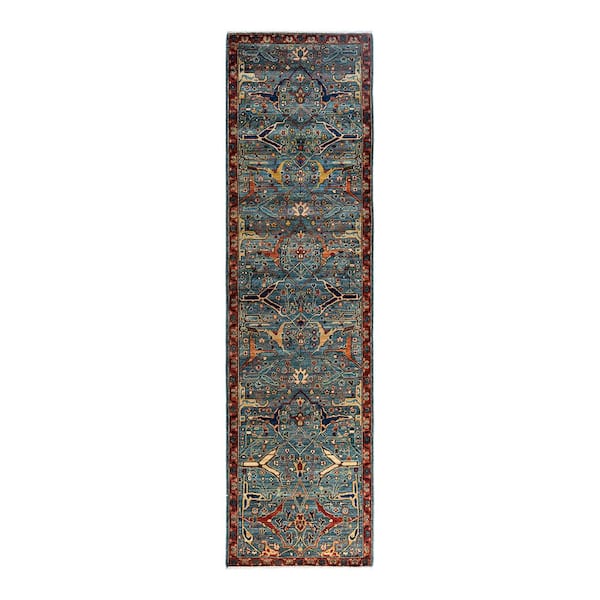 Solo Rugs Serapi Light Blue 3 ft. x 10 ft. Tribal Wool Indoor Area Rug