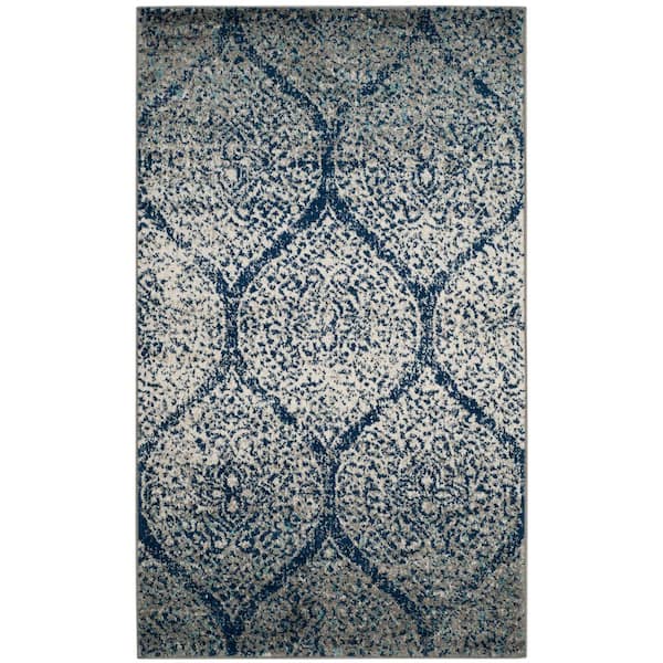 Madison Navy/Silver Doormat 2 ft. x 4 ft. Medallion Geometric Area Rug
