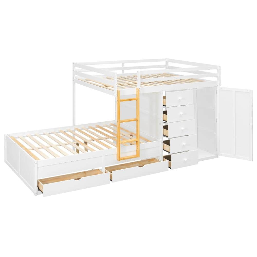 White Full Size Bunk Bed with 2 Large Drawers, 5 Small Drawers, and Mini Wardrobe durable construction price history on PriceWatchPro