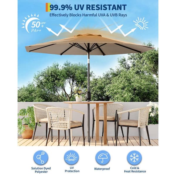 garden treasures round tan offset patio umbrella with tilt-and-crank Treasure 9' Vented Push Button Tilt Umbrella, Bronze Youll have it made in the shade with our solid tan 7.5 10 ft. 8-Rib Round Market