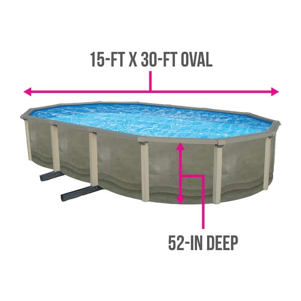 Blue Wave Trinity 15-ft x 30-ft Oval 52-in Deep Steel Wall Above Ground Pool Package with 7-in Top Rail