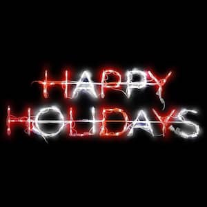 42 in. LED Mini Happy Holidays Sign Metal Framed Holiday Decor