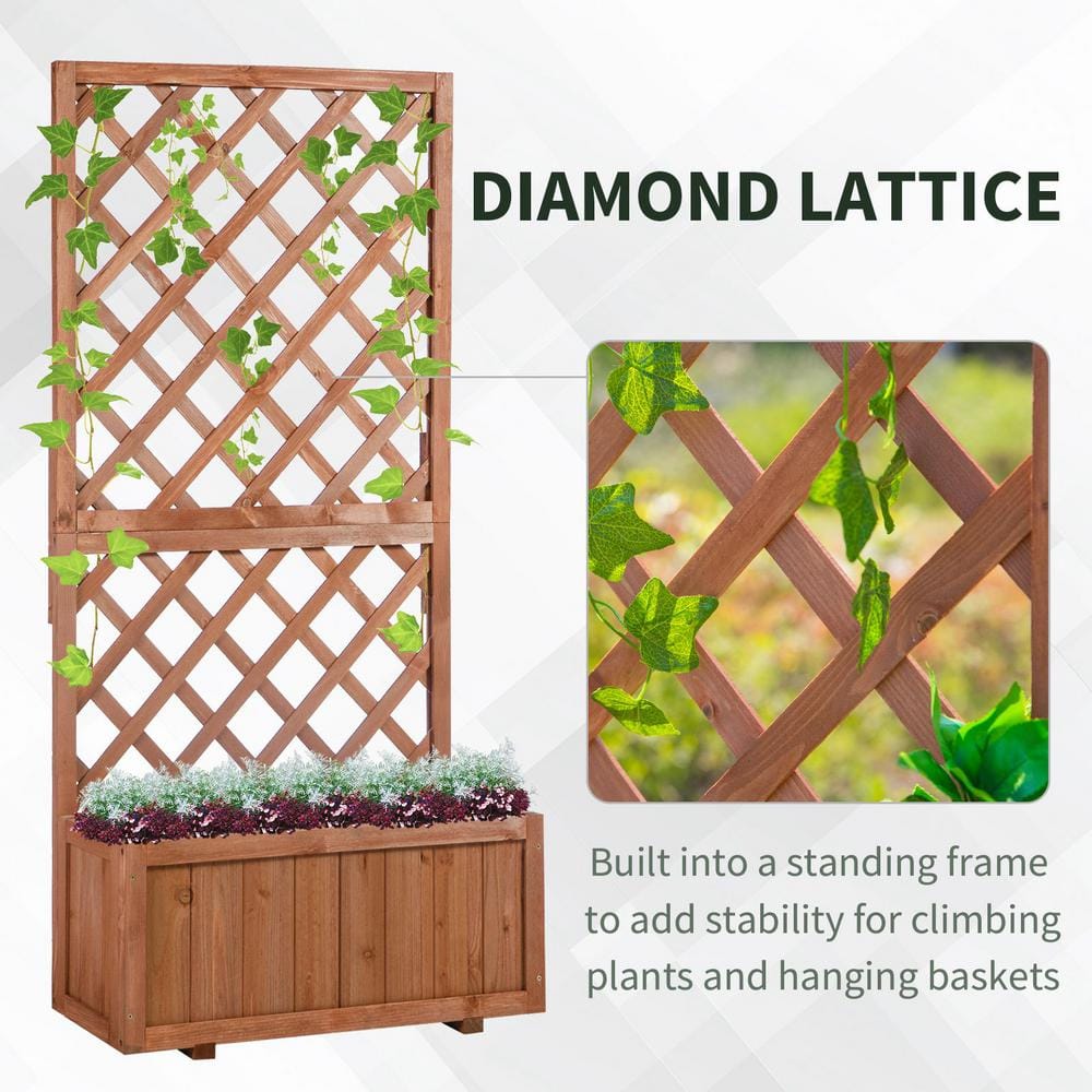 Elevated Natural Wood Garden Bed with Climbing Trellis