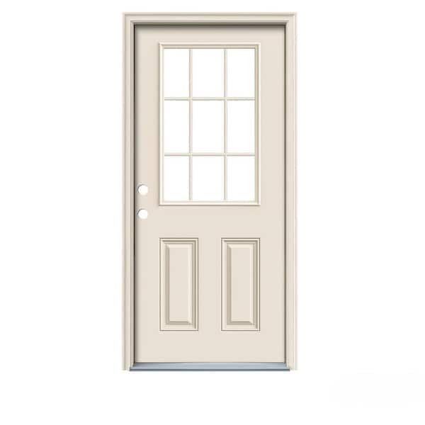 JELD-WEN 32 in. x 80 in. 9 Lite Primed Fiberglass Prehung Right-Hand Inswing Entry Door