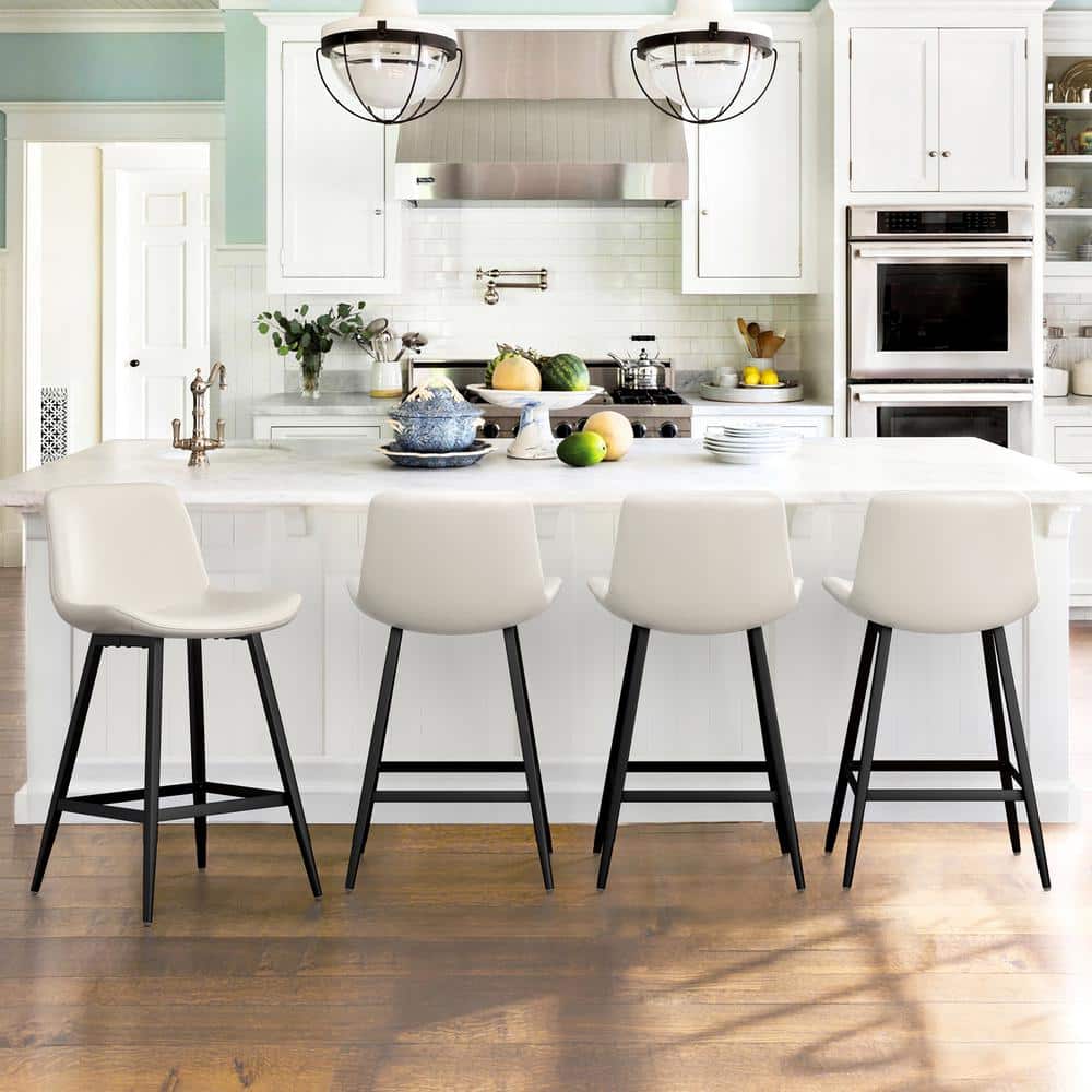 COZYMAN 24 in.White Low Back Metal Frame Barstool Cushioned