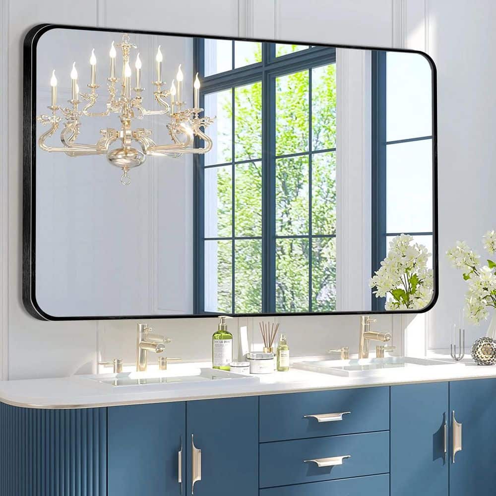 30 in. W x 48. 2 in. H Rectangular Aluminum Frame Square Black Wall Mirror price history on PriceWatchPro