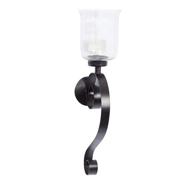 27 in. Black Metal Scroll Handmade Pillar Wall Sconce