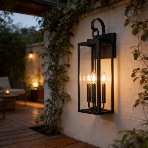 Waterproof Motion Sensor Outdoor Wall Mount Light Fixture for House Front Door Garage, Black