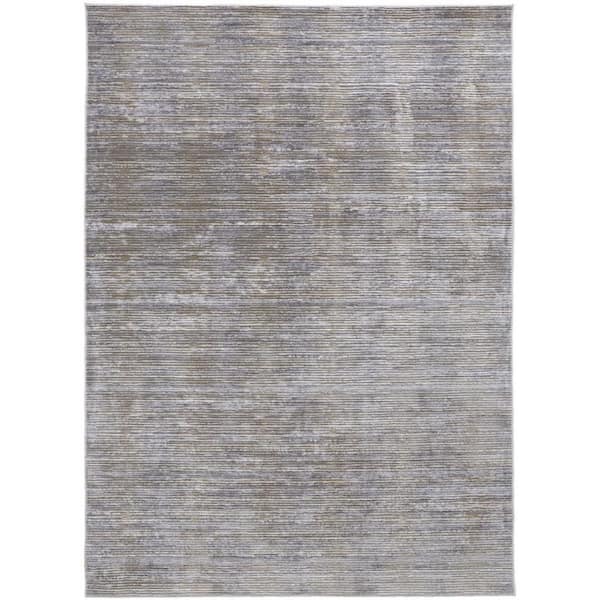 2 ft. x 8 ft. Taupe, Silver, Tan Abstract Area Rug