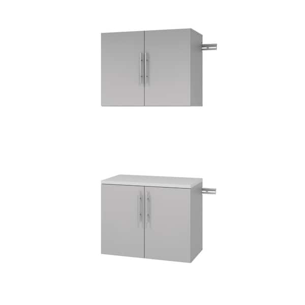Prepac HangUps 30 in. W x 72 in. H x 16 in. D Composite 2-Piece Garage Storage System in Light Gray with Melamine Worktop