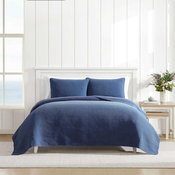 Seashore Stitch 2-Piece Navy Cotton Twin Quilt Set