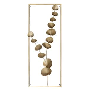 Modern 35.50 in. x 13.78 in. Gold Metal Eucalyptus Panel Wall Decor