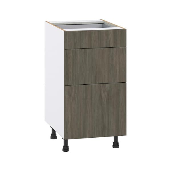 Medora Textured 18 in. W x 34.5 in. H x 24 in. D in Slab Walnut Assembled Base Kitchen Cabinet with 3 Drawers