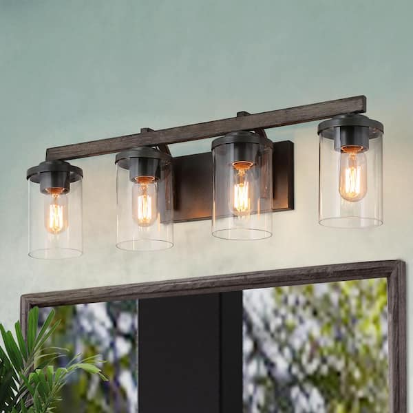 LNC 28 in. 4-Light Rust Black Farmhouse Bathroom Vanity Light with ...