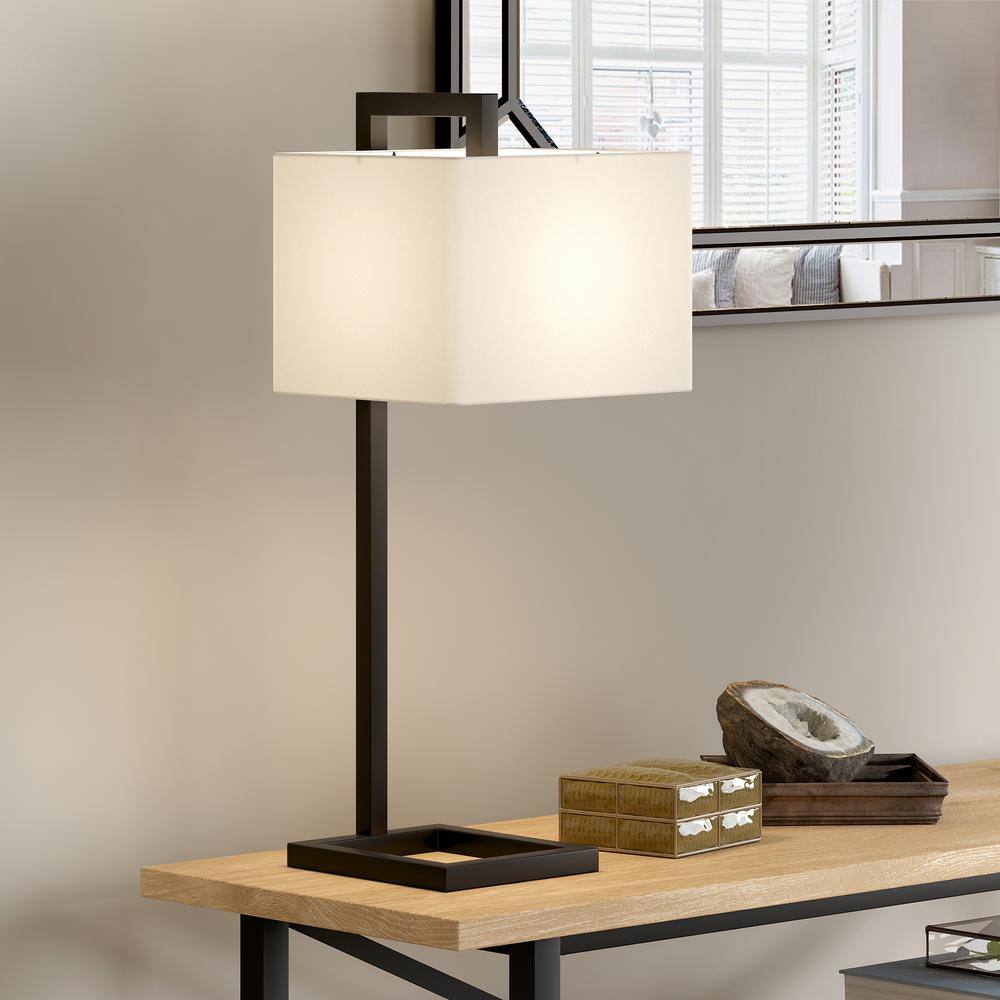 Grayson 26" Voice-Controlled Modern Table Lamp in Blackened Bronze with Linen Shade