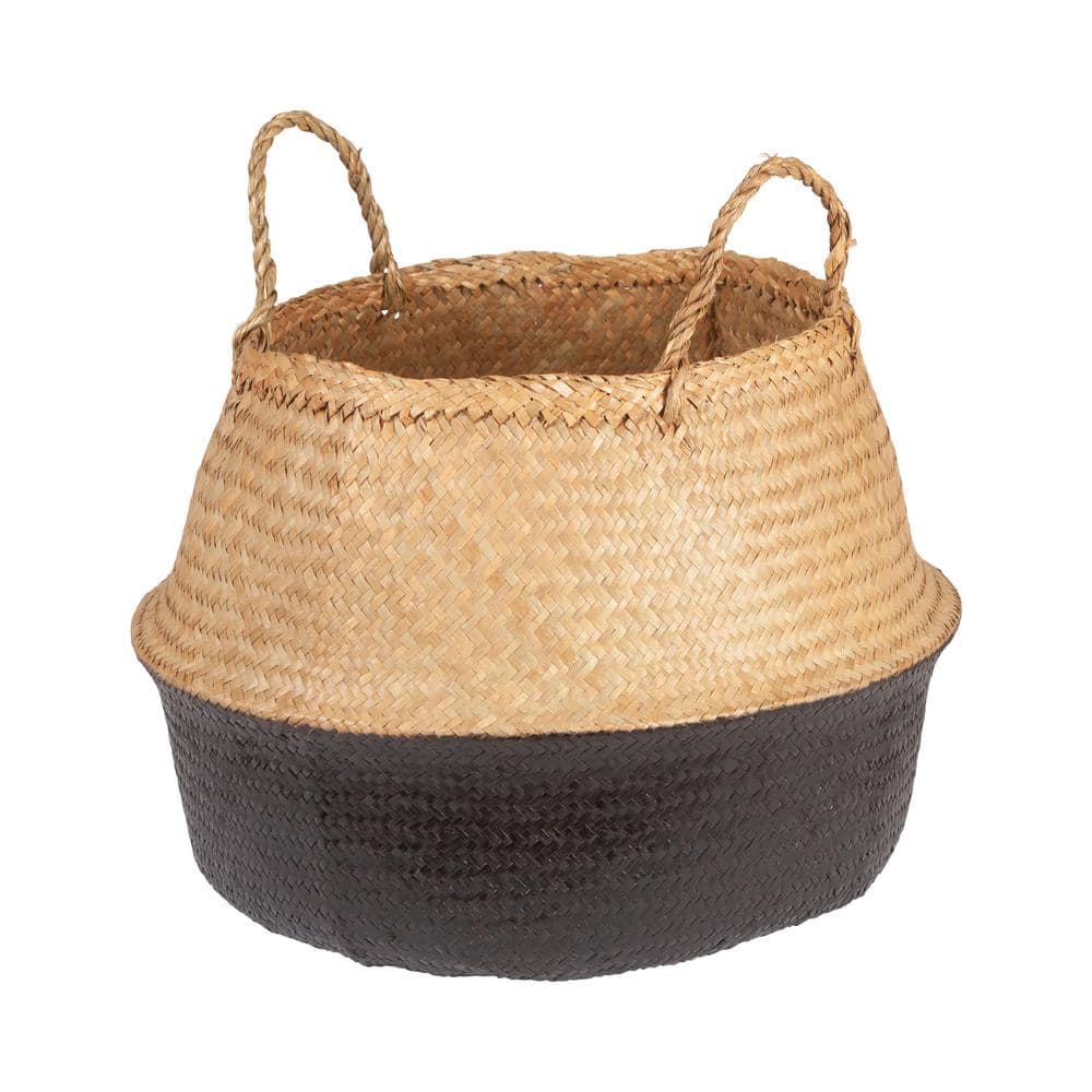 Eco-Friendly Seagrass Round Storage Basket 19" Natural & Black