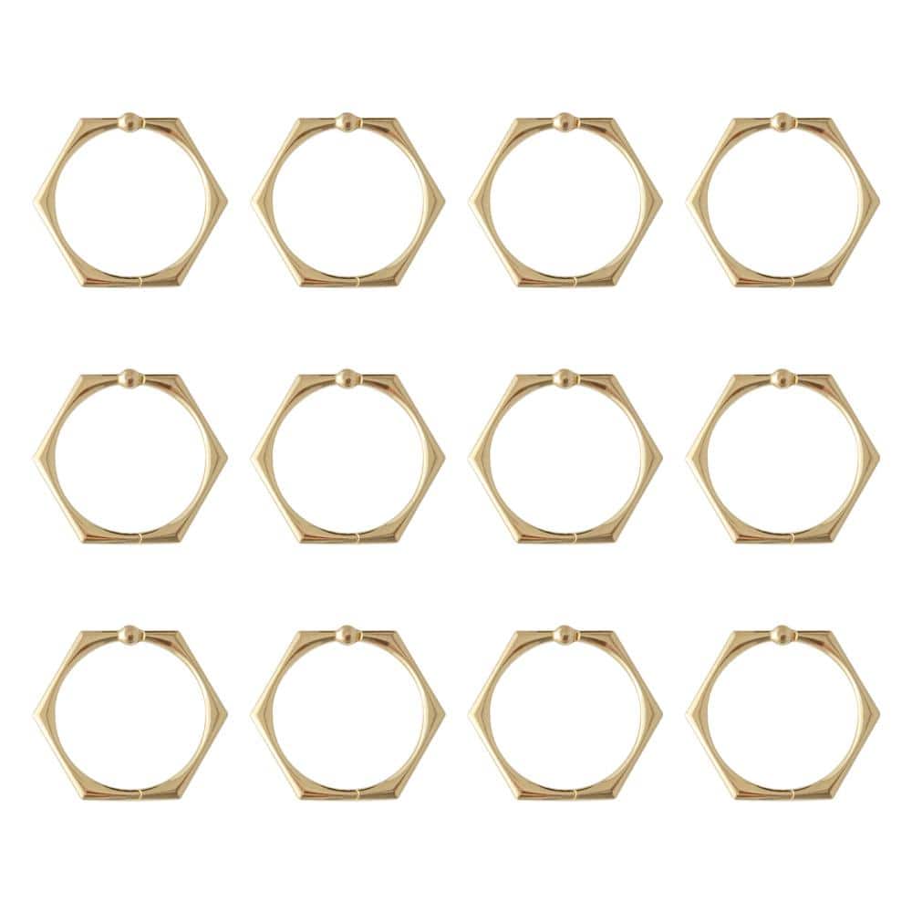 Gold Hexagonal Rustproof Zinc Shower Curtain Hooks Set of 12