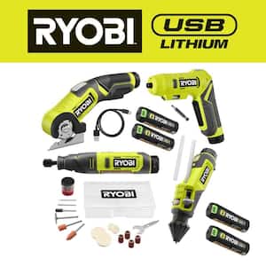 USB Lithium 4Tool Combo Kit w/Screwdriver, Glue Pen, Rotary Tool, Power Cutter, Batteries, Charger &(2) 3.0 Ah Batteries