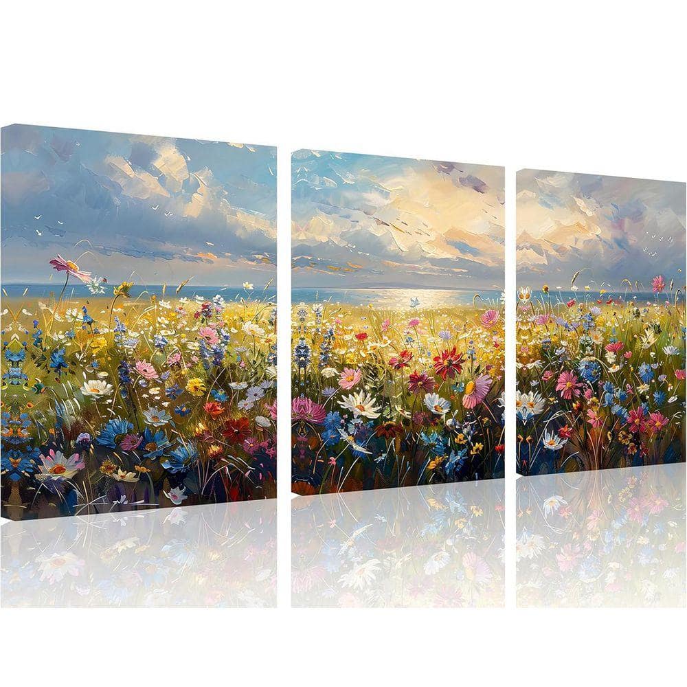 3-Piece 12 x 16 in. Framed Rustic Wildflower Field Wall Art Set ...