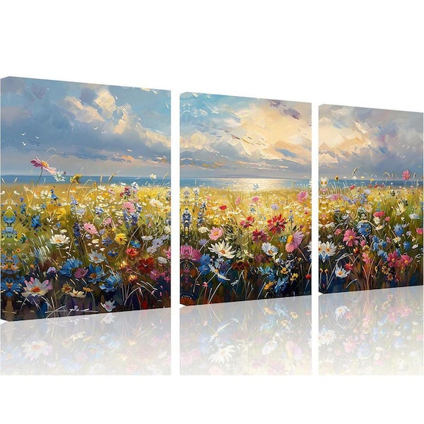 3-Piece 12 x 16 in. Framed Rustic Wildflower Field Wall Art Set