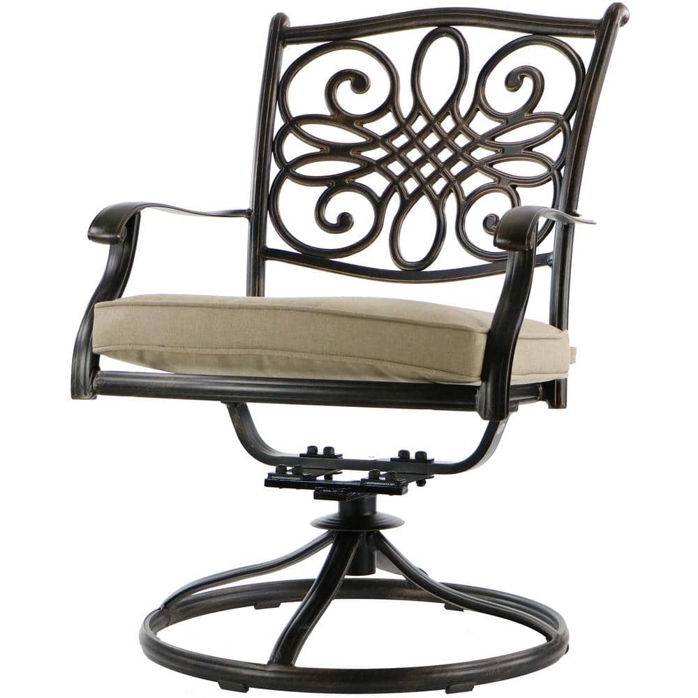 Hanover Traditions 11-Piece Bronze Outdoor Dining Set with Tan Cushions
