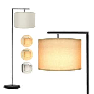 60 in. Black Modern Floor Lamp with Drum Shade, Tall Pole Floor Lamp with Foot Switch Control