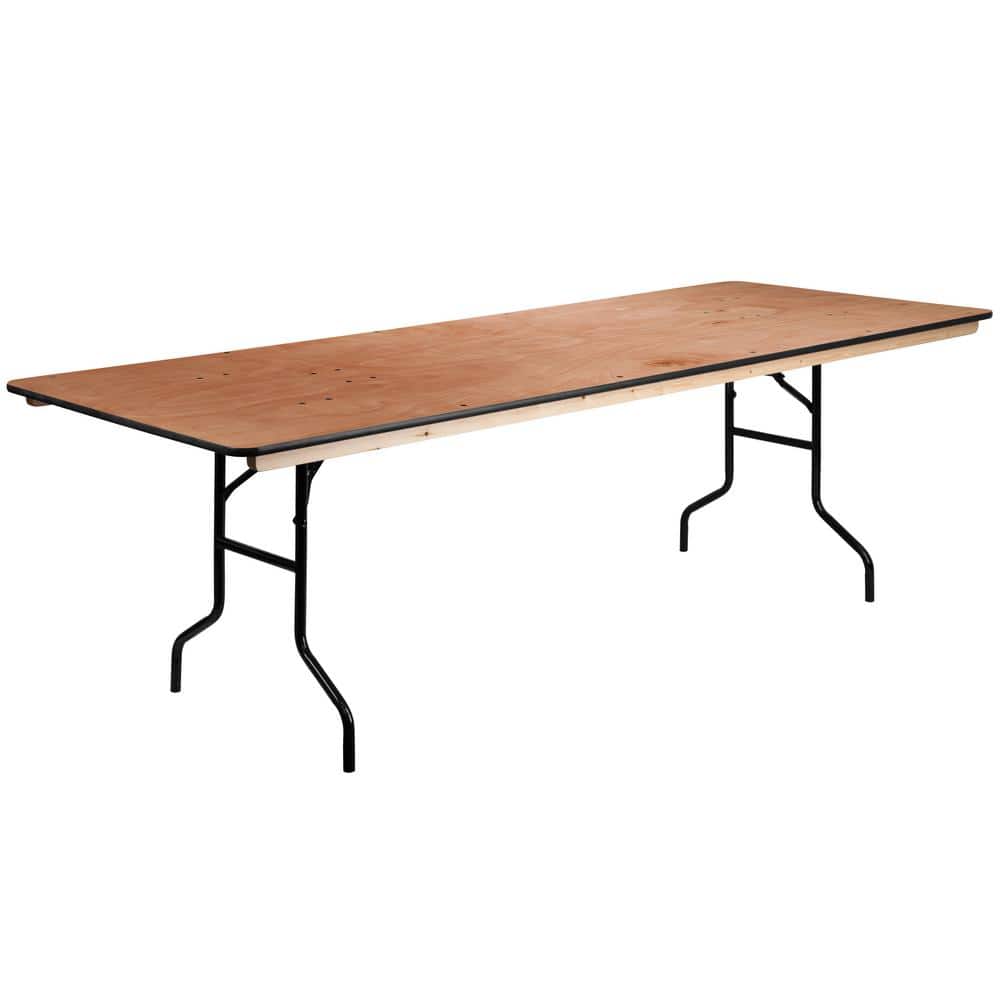 96 in. Natural Wood Tabletop Metal Frame Folding Table, image size:1000x1000