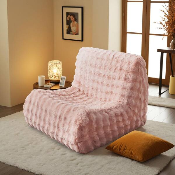 BOBO Medium 40 in. Pink Fluffy Faux Fur Modern Lazy Sofa Couch Floor Lounge Bean Bag Chair for Living Room Bedroom