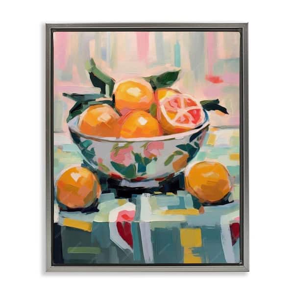 Stupell Industries Kitchen Bowl of Oranges by LSR Design Studio Gray Floater Frame Food Graphic Art Print 31 in. x 25 in.