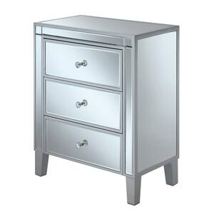 Gold Coast 23.75 in. W x 28.5 in. H Silver and Mirror Rectangle Glass Top End Table with 3-Drawers