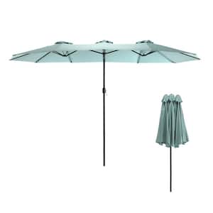 14.8 ft. Steel Outdoor Market Manual Tilt Patio Umbrella in Light Green Crank Opening Closing System