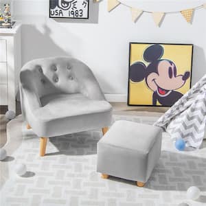 Kids Sofa Chair with Ottoman Toddler Single Sofa Velvet Upholstered Couch Gray