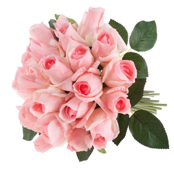 Pure Garden 24-Piece Real Touch 11 .5 in. Pink Artificial Rose Bud Bundles