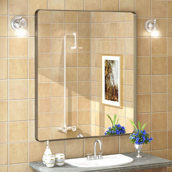 32 in. W x 36 in. H Rectangular Aluminum Alloy Framed and Tempered Glass Wall Bathroom Vanity Mirror in Brushed Bronze
