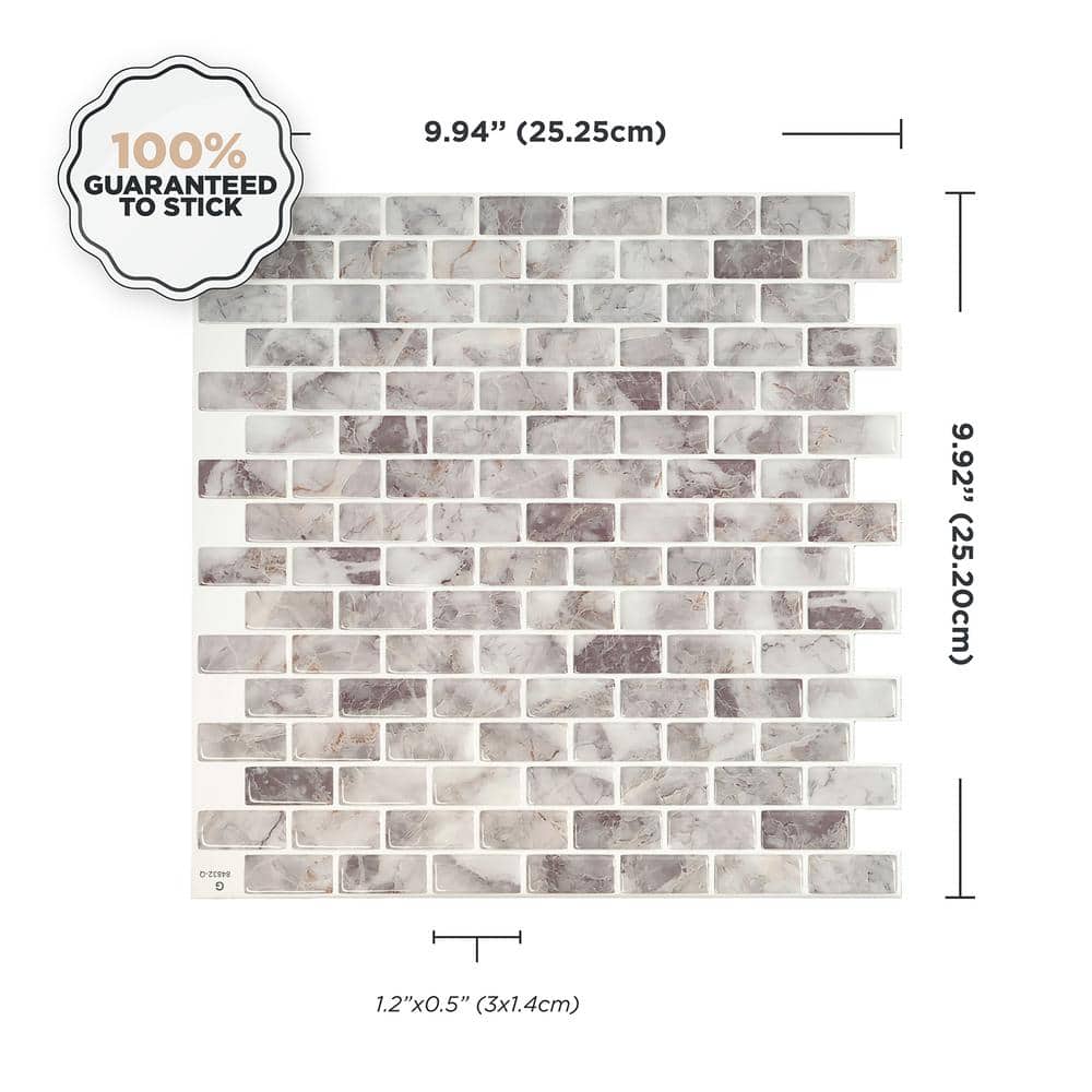 Gray Marble Self-Adhesive Vinyl Mosaic Tile Pack