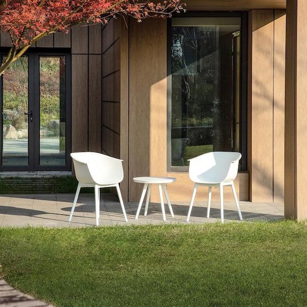 JAYDEN CREATION Lea White 3-Piece Plastic Patio Conversation Seating Group