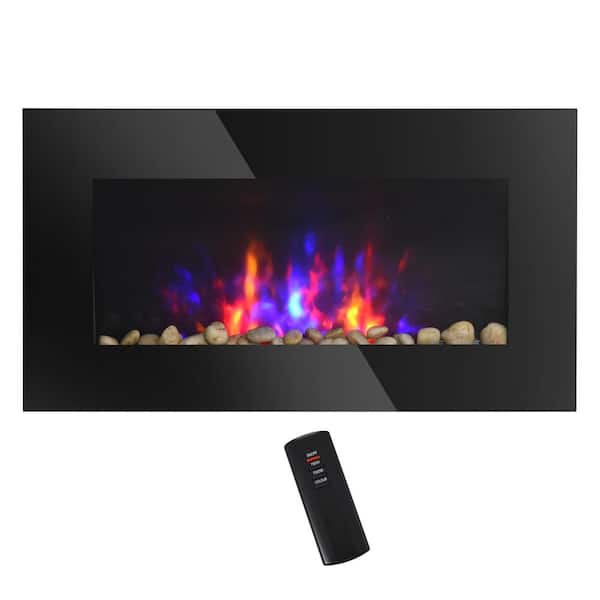 28.5 in. 1500-Watts Electric Wall-Mounted Fireplace with Flame Effect, 7 Color Background Light, Black
