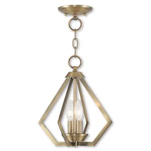 Prism 2 Light Antique Brass Convertible Mini Chandelier/Ceiling Mount