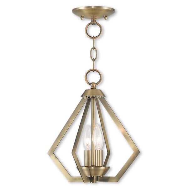 Livex Lighting Prism 2 Light Antique Brass Convertible Mini Chandelier/Ceiling Mount