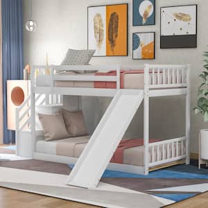 White Twin Over Twin Bunk Bed Daybed with Slide and Stairway