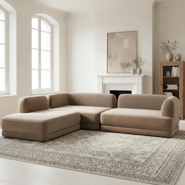 Trista Faith 115.35 in. Polyester Upholstered L-Shaped Compressed Sectional Sofa in Brown