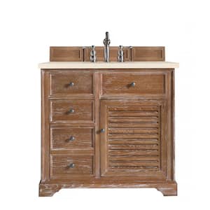 Savannah 36 in. W x 23.5 in. D x 34.3 in. H Single Bath Vanity in Driftwood with Eternal Marfil Quartz Top