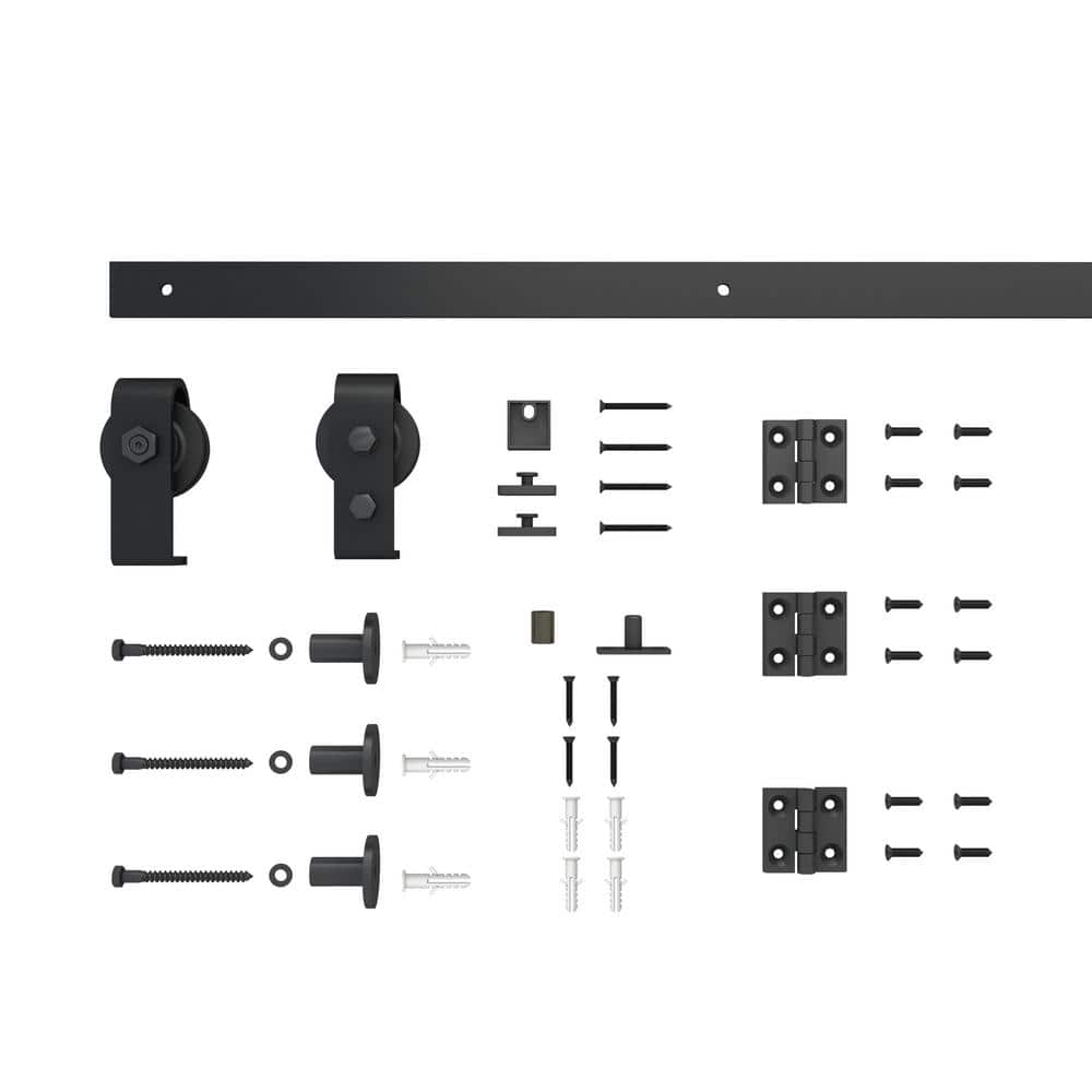 36 in. x 80 in. Black MDF Bi-Fold Barn Door with Hardware